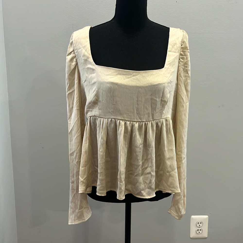 1.STATE Long Sleeve Squareneck Empire Top